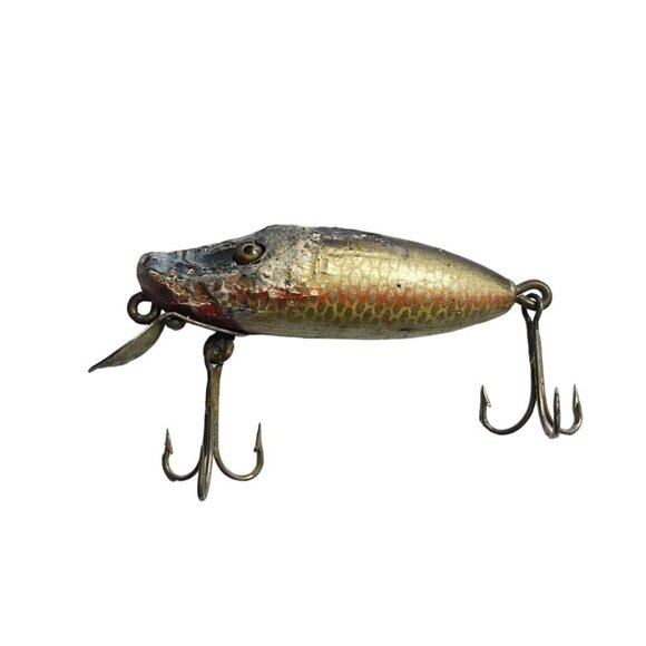 Vintage Wooden Fishing Lure Treble Hooks Realistic Scale Belly Crankbait Lip u - Picture 1 of 6